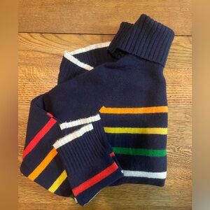 J. Crew Navy Turtleneck Sweater with Multicolor Stripes